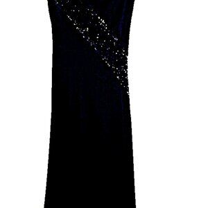 GINOO Black Maxi One-shoulder Bodycon dress with Metallic Lace, Size M